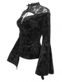 Black Vintage Gothic Velvet Hollow Out Long Sleeve Top for Women