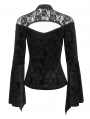 Black Vintage Gothic Velvet Hollow Out Long Sleeve Top for Women