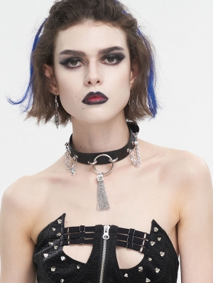 Black Gothic Punk Metal Ring Leather Choker