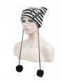 Black and White Gothic Grunge Striped Crochet Cat Beanie Hat