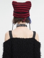 Black and Red Gothic Grunge Striped Crochet Cat Beanie Hat