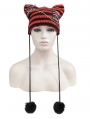 Black and Red Gothic Grunge Striped Crochet Cat Beanie Hat