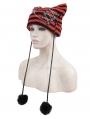 Black and Red Gothic Grunge Striped Crochet Cat Beanie Hat