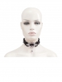 Black Vintage Gothic Silver Cross Pendant Jeweled Lace Choker