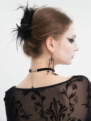 Black Gothic Three-Dimensional Flower Feather Hair Clip