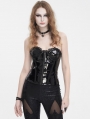 Black Gothic Lace Trim Leather Overbust Corset Top for Women