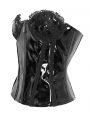 Black Gothic Lace Trim Leather Overbust Corset Top for Women