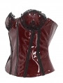 Wine Red Gothic Lace Trim Leather Overbust Corset Top for Women