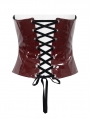 Wine Red Gothic Lace Trim Leather Overbust Corset Top for Women