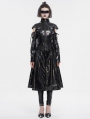 Black Gothic Punk Cutout Sleeves Leather Long Coat for Women