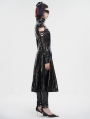 Black Gothic Punk Cutout Sleeves Leather Long Coat for Women