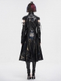 Black Gothic Punk Cutout Sleeves Leather Long Coat for Women