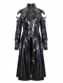 Black Gothic Punk Cutout Sleeves Leather Long Coat for Women