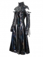 Black Gothic Punk Cutout Sleeves Leather Long Coat for Women