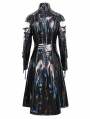 Black Gothic Punk Cutout Sleeves Leather Long Coat for Women