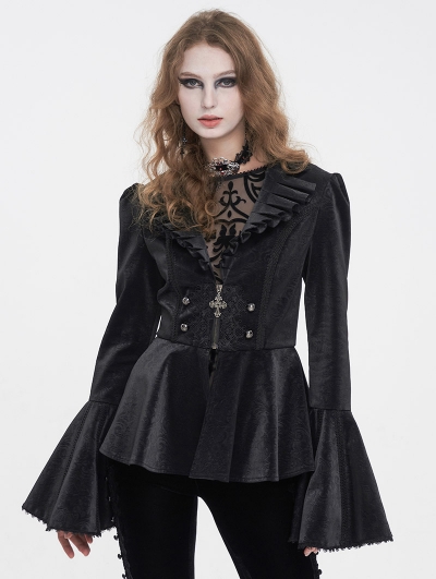 Black Gothic Vintage Long Trumpet Sleeves Jacket for Women