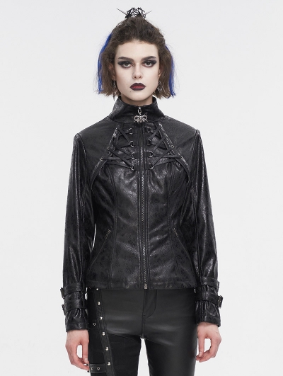 Black Gothic Punk Metal Daily Wear Short Jacket for Women