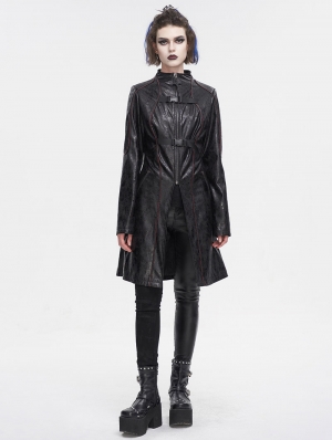 Black Gothic Punk Buckle Straps Mid-length Coat for Women