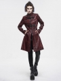 Red Gothic Punk Buckle Straps Mid-length Coat for Women
