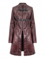 Red Gothic Punk Buckle Straps Mid-length Coat for Women