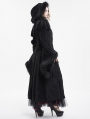 Black Gothic Vintage Fur Warm Hooded Long Cape Coat for Women