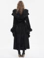 Black Gothic Vintage Fur Warm Hooded Long Cape Coat for Women