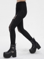 Black Gothic Casual Hollow Out Lace-Up Leggings for Women