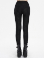 Black Gothic Casual Hollow Out Lace-Up Leggings for Women