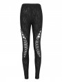 Black Gothic Casual Hollow Out Lace-Up Leggings for Women