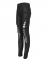 Black Gothic Casual Hollow Out Lace-Up Leggings for Women