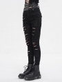 Black Gothic Punk Distressed Multi-Buckle Fitted Pants for Women