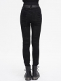 Black Gothic Punk Distressed Multi-Buckle Fitted Pants for Women