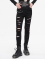 Black Gothic Punk Distressed Multi-Buckle Fitted Pants for Women