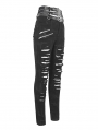 Black Gothic Punk Distressed Multi-Buckle Fitted Pants for Women