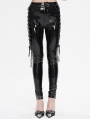 Black Gothic Punk Skinny Side Hollow Leather Pants for Women