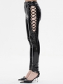 Black Gothic Punk Skinny Side Hollow Leather Pants for Women