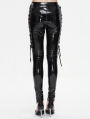 Black Gothic Punk Skinny Side Hollow Leather Pants for Women