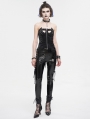 Black Gothic Punk Skinny Side Hollow Leather Pants for Women