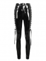 Black Gothic Punk Skinny Side Hollow Leather Pants for Women