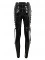 Black Gothic Punk Skinny Side Hollow Leather Pants for Women