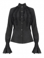 Black Gothic Retro Ruffles Long Sleeve Shirt for Women