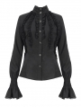 Black Gothic Retro Ruffles Long Sleeve Shirt for Women