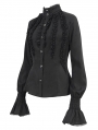 Black Gothic Retro Ruffles Long Sleeve Shirt for Women