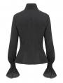 Black Gothic Retro Ruffles Long Sleeve Shirt for Women