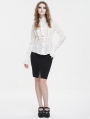 White Gothic Retro Ruffles Long Sleeve Shirt for Women