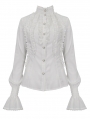 White Gothic Retro Ruffles Long Sleeve Shirt for Women