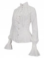 White Gothic Retro Ruffles Long Sleeve Shirt for Women