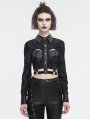 Black Gothic Punk Stylish Rivet Crpped Shirt for Women