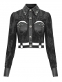 Black Gothic Punk Stylish Rivet Crpped Shirt for Women