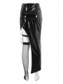 Black Gothic Punk Sexy Leather Eyelet Side Split Bodycon Skirt